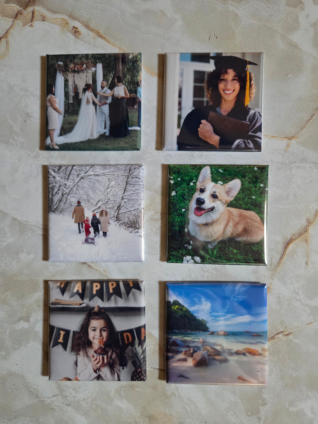 Set of 6 custom photo magnets