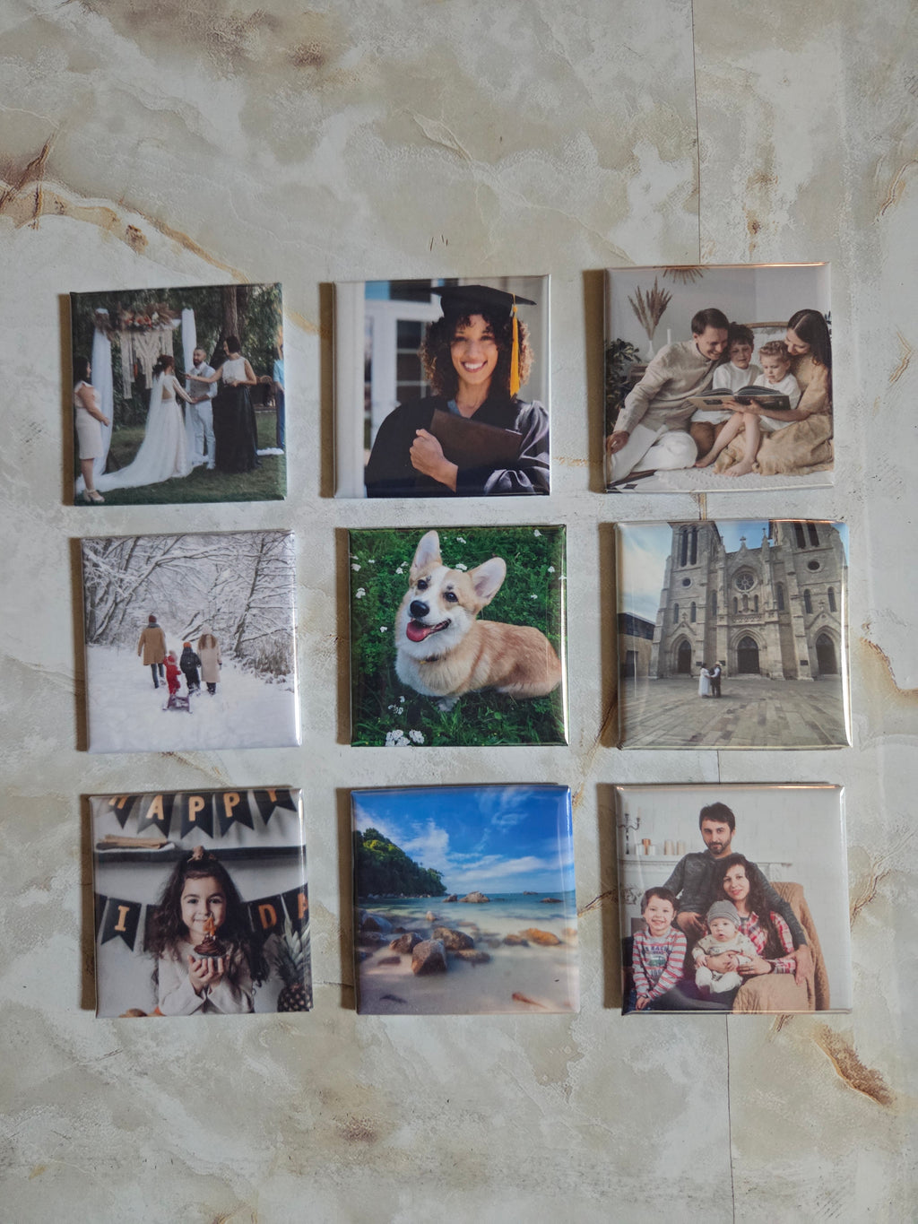 set of 9 custom photo magnets